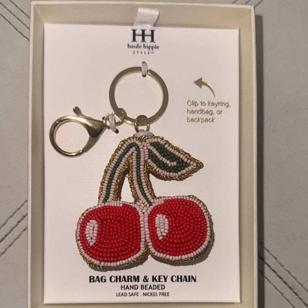 Haute Hippie Red Cherry Beaded Keychain